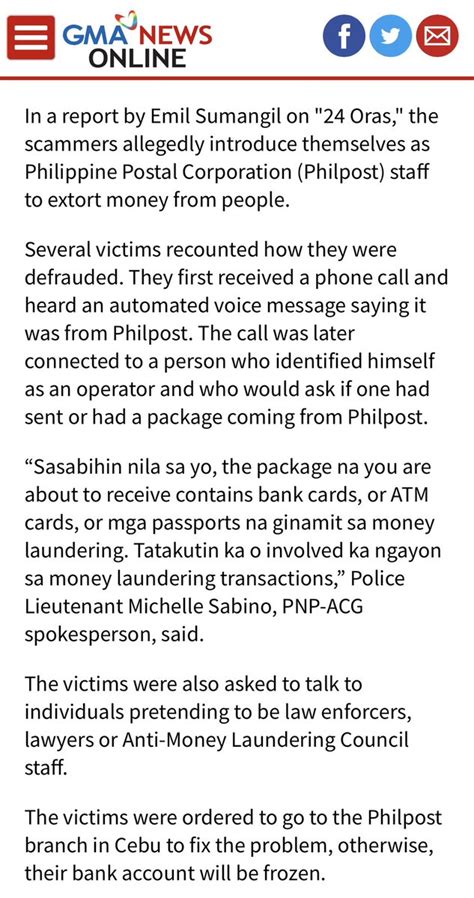 Philpost warns public vs. package scam .
